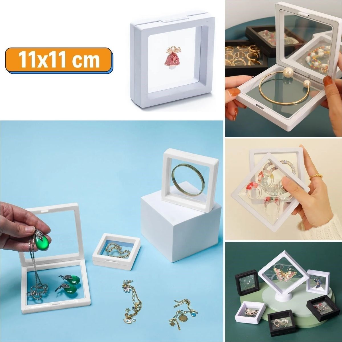 KanguruMarkt® 11x11cm Standlı 3D Takı Ziynet Hatıra Koleksiyon Saklama Kutusu Şeffaf Film Çerçevesi