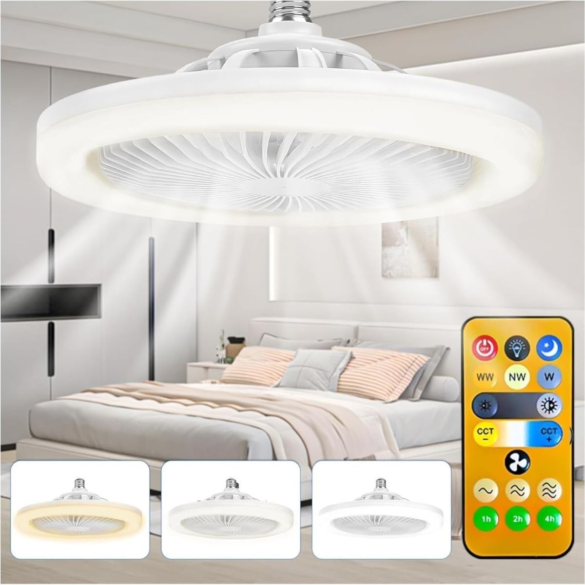 E27 Duylu 3 Farklı Işık 3 Fan Kumandalı Tavan Pervane Vantilatörü