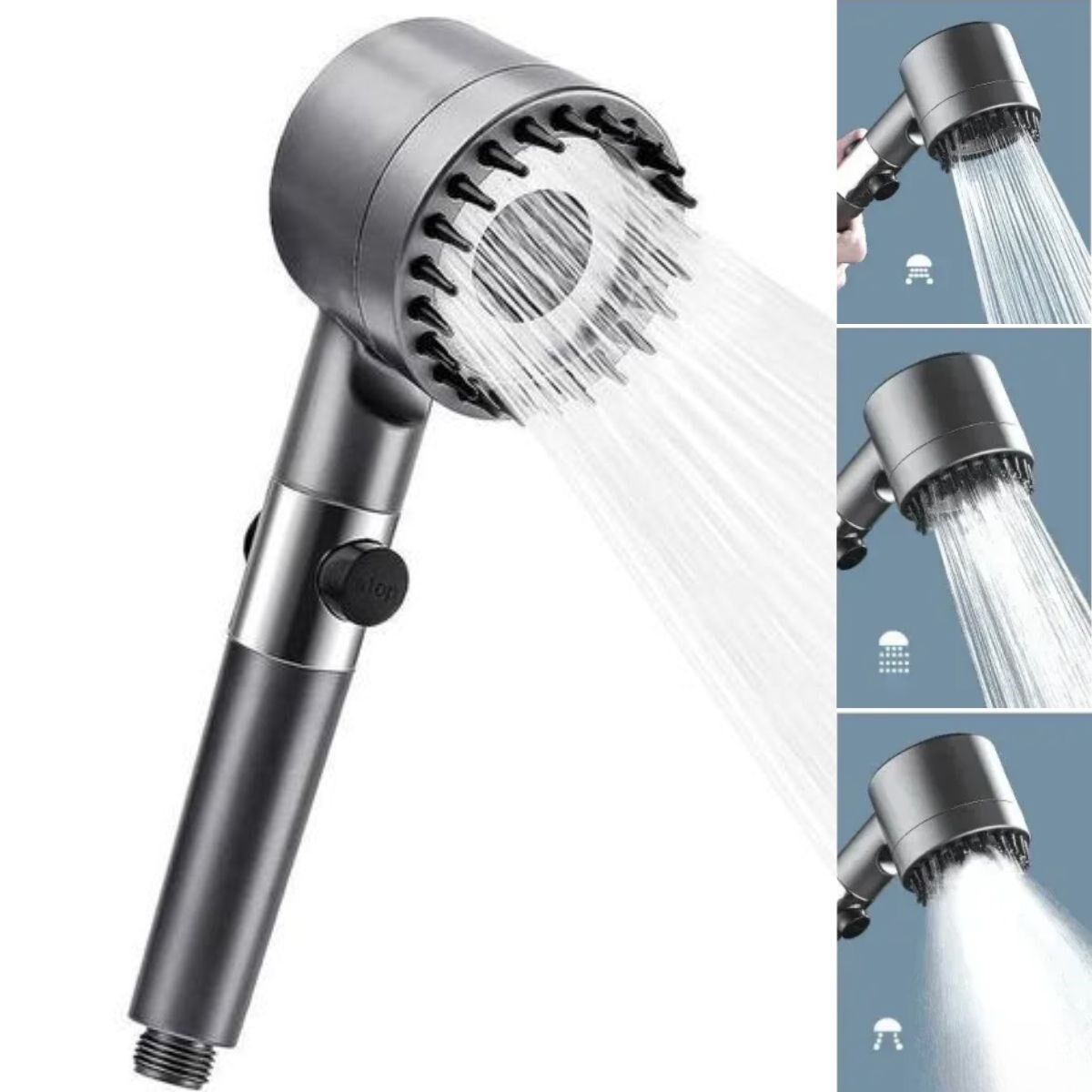 3 Kademeli Turbo Basınçlı Masaj Başlıklı Silikon Fırçalı Duş Başlığı