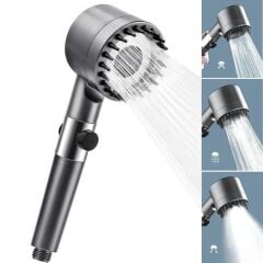 3 Kademeli Turbo Basınçlı Masaj Başlıklı Silikon Fırçalı Duş Başlığı