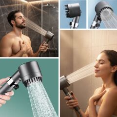 3 Kademeli Turbo Basınçlı Masaj Başlıklı Silikon Fırçalı Duş Başlığı