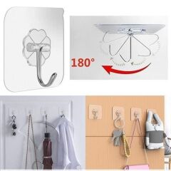 KanguruMarkt® Süper Güçlü Yapışkanlı Suya Dayanıklı Şeffaf Askı 5li Set Yeniden Kullanılabilir Kancalar