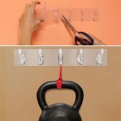 KanguruMarkt® 5'li Güçlü Yapışkanlı Şeffaf Duvar Askısı Banyo Mutfak Düzenleyici Pratik Askılık