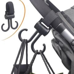 KanguruMarkt® 2li Bebek Arabasına Uyumlu Cırtlı  Eşya Taşıma Aparatı 360 Derece Dönebilen Plastik Kanca