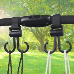 KanguruMarkt® 2li Bebek Arabasına Uyumlu Cırtlı  Eşya Taşıma Aparatı 360 Derece Dönebilen Plastik Kanca