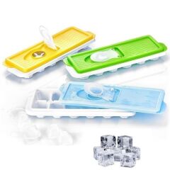 KanguruMarkt® 12li Kapaklı Yapışmaz Silikon Tabanlı Plastik Küp Buz Kalıbı