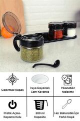 KanguruMarkt® Siyah 3lü Standlı Kapaklı Kaşıklı Cam Hava Sızdırmaz Baharatlık Takımı KC-386