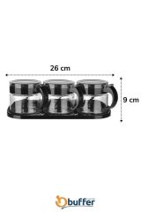 KanguruMarkt® Siyah 3lü Standlı Kapaklı Kaşıklı Cam Hava Sızdırmaz Baharatlık Takımı KC-386