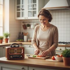 KanguruMarkt® Büyük Boy Retro, Nostaljik, Ahşap Tasarım Bluetooth Hoparlörlü, Şarjlı, Taşınabilir FM/AM Destekli Radyo NS-6635