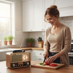 Orta Boy Saat Göstergeli Retro Bluetooth Hoparlörlü Radyo