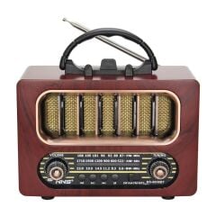 KanguruMarkt® Orta Boy Retro Ahşap Tasarım Bluetooth Hoparlörlü Radyo – FM/AM Destekli, Şarjlı ve Taşınabiliri Radyo NS-6636
