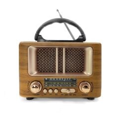 KanguruMarkt® Küçük Mini Boy Retro Ahşap Tasarım Bluetooth Hoparlörlü Radyo – FM/AM Destekli, Şarjlı ve Taşınabilir Radyo NS-8108