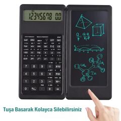 KanguruMarkt® Silinebilir LCD Yazı Tabletli,Kalemli Katlanabilir Bilimsel Hesap Makinesi