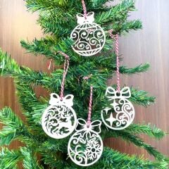 KanguruMarkt® 10 Parça Kırmızı Beyaz İpli Fiyonk Model Ahşap Yılbaşı Ağaç Süsü