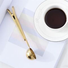 KanguruMarkt® Mandallı Kahve Ölçü Kaşığı Gold Çok Fonksiyonlu Paslanmaz Çelik Kaşık