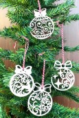 KanguruMarkt® 10 Parça Kırmızı Beyaz İpli Fiyonk Model Ahşap Yılbaşı Ağaç Süsü