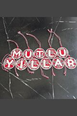 Kırmızı Beyaz İpli MUTLU YILLAR Yazılı Ahşap Yılbaşı Ağaç Süsü