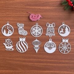 KanguruMarkt® 10 Parça Kırmızı Beyaz İpli Karışık Model Ahşap Yılbaşı Ağaç Süsü