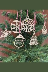 6 Parça Kırmızı Beyaz İpli Ahşap Yılbaşı Ağaç Süsleri