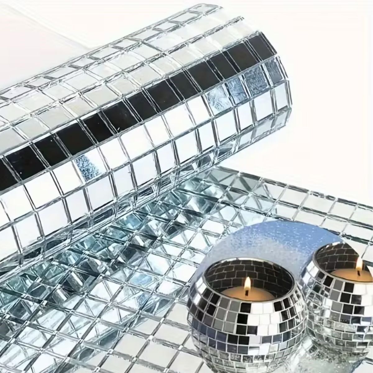 KanguruMarkt® Kare Silver Cam Mozaik Fayans Çıkartmaları El İşi Kare Cam Fayans Kendinden Yapışkanlı Aynalı Dekor Panel 30x30 Cm