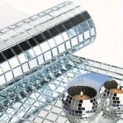 Kare Silver Cam Mozaik Fayans Çıkartmaları El İşi Kare Cam Fayans Kendinden Yapışkanlı Aynalı Dekor Panel 30x30 Cm