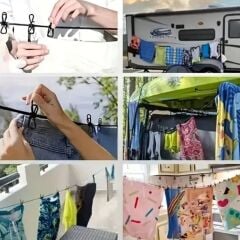 KanguruMarkt® Taşınabilir Seyahat Çamaşır İpi 12 Mandallı Klipsli Lastikli Çamaşır Mandalları