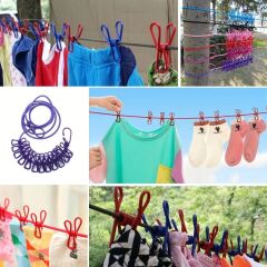 KanguruMarkt® Taşınabilir Seyahat Çamaşır İpi 12 Mandallı Klipsli Lastikli Çamaşır Mandalları