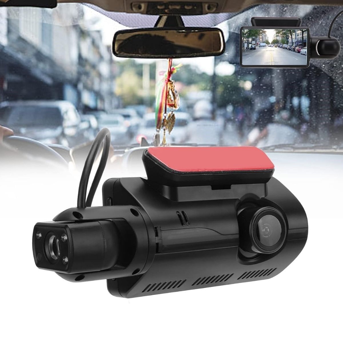 KanguruMarkt® Araç İçi & Dışı Çift Lensli WiFi Kamera – 1080P HD,Gece Görüşlü, G-Sensörlü DVR Dashcam