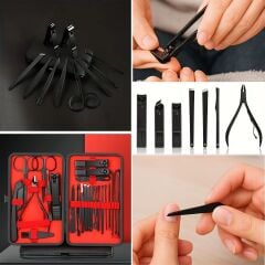 24 Parça Kendiliğinden Deri Çantalı Seyahat Tipi Manikür Pedikür Seti