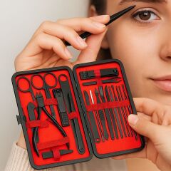 KanguruMarkt®  24 Parça Kendiliğinden Deri Çantalı Seyahat Tipi Manikür Pedikür Seti