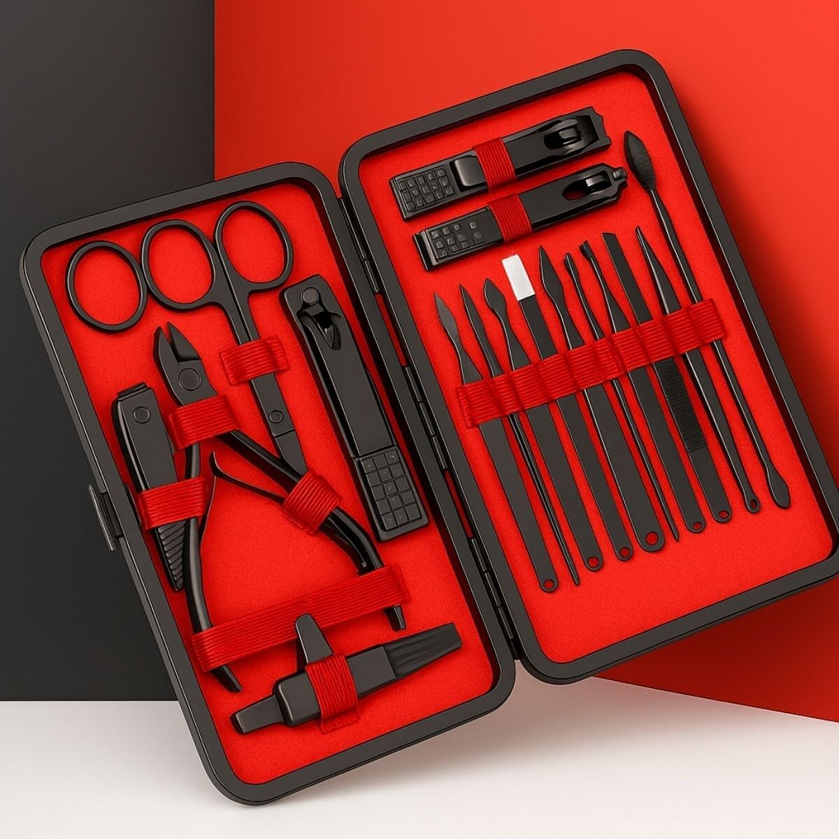 KanguruMarkt®  24 Parça Kendiliğinden Deri Çantalı Seyahat Tipi Manikür Pedikür Seti