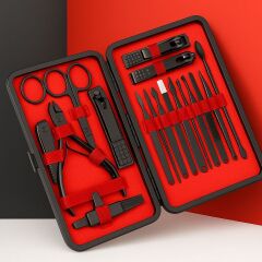 KanguruMarkt®  24 Parça Kendiliğinden Deri Çantalı Seyahat Tipi Manikür Pedikür Seti