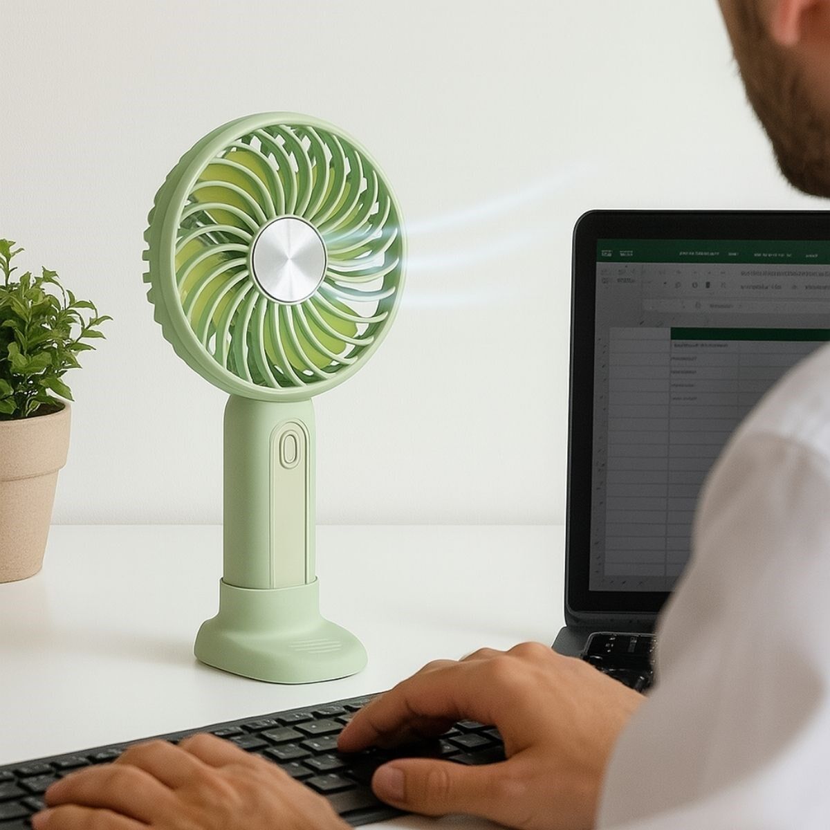 KanguruMarkt® Masa Üstü Standlı USB ile Şarj Olabilen 3 Ayarlı Fan Modlu Çanta Tipi El Fanı