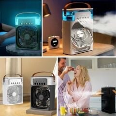 KanguruMarkt® Taşınabilir 3 Farklı Mod Ayarlı 7 Farklı Led Işıklı Sulu Soğutmalı Taşınabilir Masaüstü USB Fan Vantilatör
