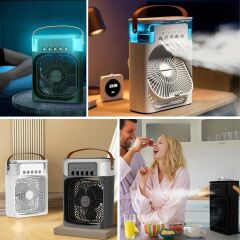 3 Modlu 7 Led Işıklı Sulu Soğutmalı Taşınabilir Masaüstü USB Fan