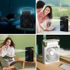 KanguruMarkt® Taşınabilir 3 Farklı Mod Ayarlı 7 Farklı Led Işıklı Sulu Soğutmalı Taşınabilir Masaüstü USB Fan Vantilatör