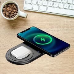 KanguruMarkt® 2si 1arada Kablosuz Saat,Kulaklık ve Telefon Hızlı Şarj Etme Aparatı