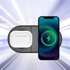 KanguruMarkt® 2si 1arada Kablosuz Saat,Kulaklık ve Telefon Hızlı Şarj Etme Aparatı