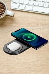 KanguruMarkt® 2si 1arada Kablosuz Saat,Kulaklık ve Telefon Hızlı Şarj Etme Aparatı