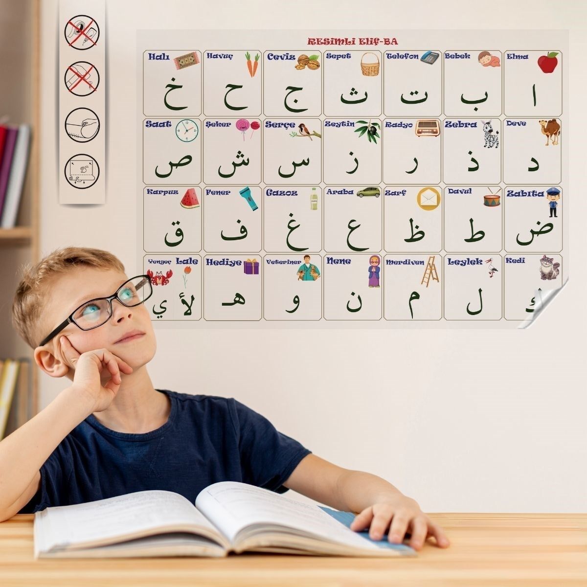 KanguruMarkt® 70x100 cm Statik Kağıt Elif-Ba Öğrenme Tahtası