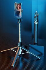 KanguruMarkt® Fotoğraf Makinası ve Telefon Takılabilen 2si 1 Arada 2.2m Uzayan Selfie Çubuğu Kumandalı Tripod