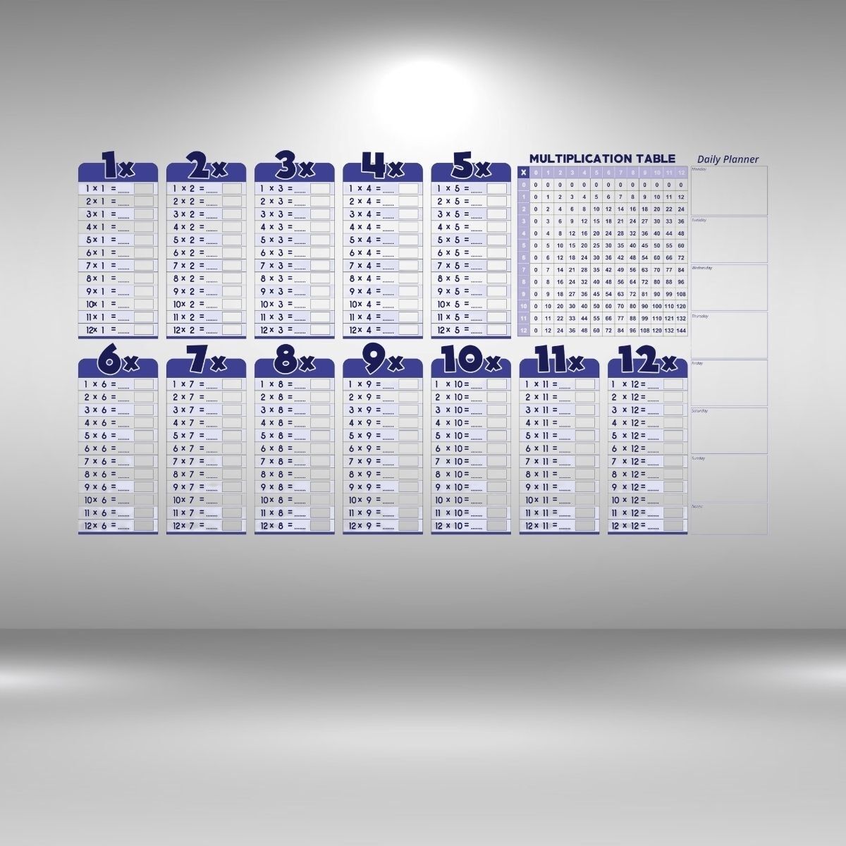 KanguruMarkt®  Statik Akıllı Kağıt Ingilizce Çarpım Tablosu 100x56 Cm(1 Adet Silgili Kalemli)