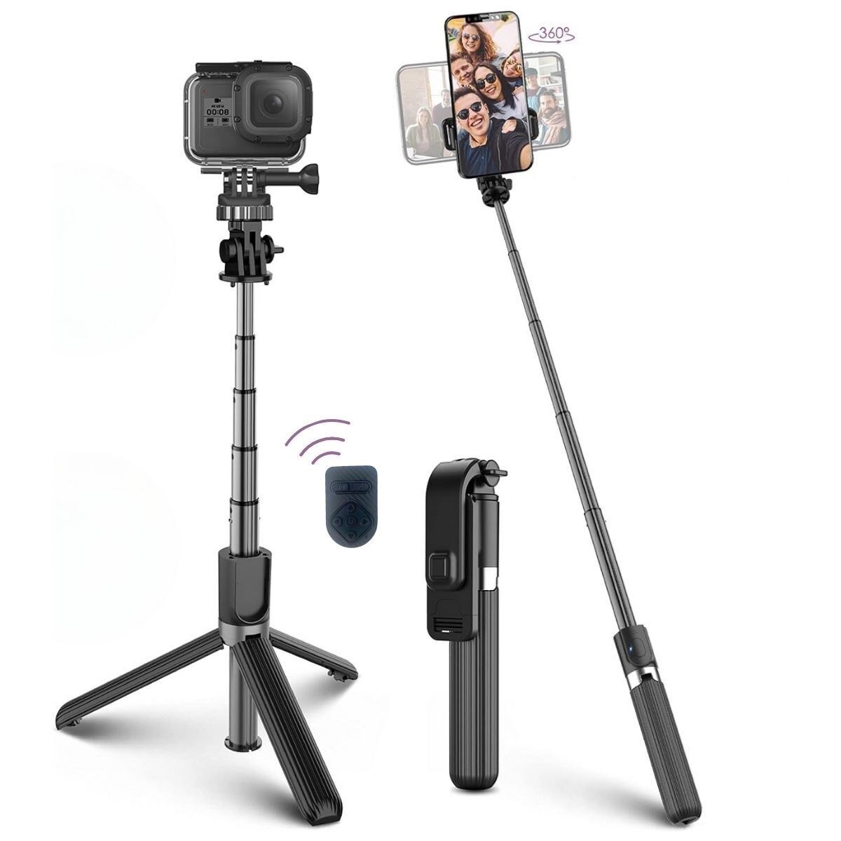 KanguruMarkt® Fotoğraf Makinası ve Telefon Takılabilen 2si 1 Arada 2.2m Uzayan Selfie Çubuğu Kumandalı Tripod