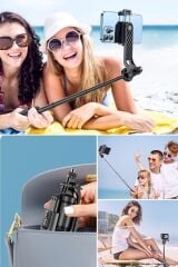 KanguruMarkt® Fotoğraf Makinası ve Telefon Takılabilen 2si 1 Arada 2.2m Uzayan Selfie Çubuğu Kumandalı Tripod