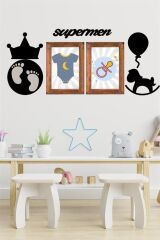 KanguruMarkt® DECO103 Supermen Dekoratif Duvar Süsü Tablo Aksesuar Ahşap Tasarım Hediye Pano Sticker Seti