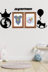 KanguruMarkt® DECO103 Supermen Dekoratif Duvar Süsü Tablo Aksesuar Ahşap Tasarım Hediye Pano Sticker Seti