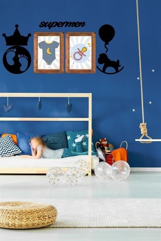 KanguruMarkt® DECO103 Supermen Dekoratif Duvar Süsü Tablo Aksesuar Ahşap Tasarım Hediye Pano Sticker Seti