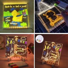 LED Işıklı Kendiliğinden Renkli Fosforlu Kalemli Kare Yazı Panosu