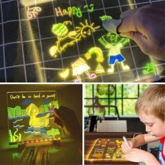 LED Işıklı Kendiliğinden Renkli Fosforlu Kalemli Kare Yazı Panosu