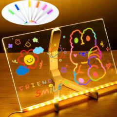 KanguruMarkt® LED Işıklı Kendiliğinden Renkli Fosforlu Kalemli Dikdörtgen Yazı Panosu 20x30 cm